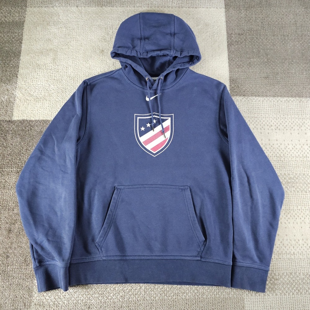 Nike Center Swoosh USA Soccer Crest Hoodie Mens Size Small Navy Blue Pullover